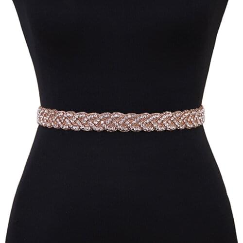 100% Handmade Rose Gold Rhinestone Sash Applique Bridesmaid Fancy Belt Simple Rhinestone Belt Diamond Sash Bride Bridal Belt