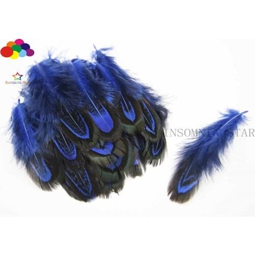 100pcs 100% natural premium pheasant feather 4-8cm/2-3inch sapphire Okura beautiful for Diy carnival costume mask headdress