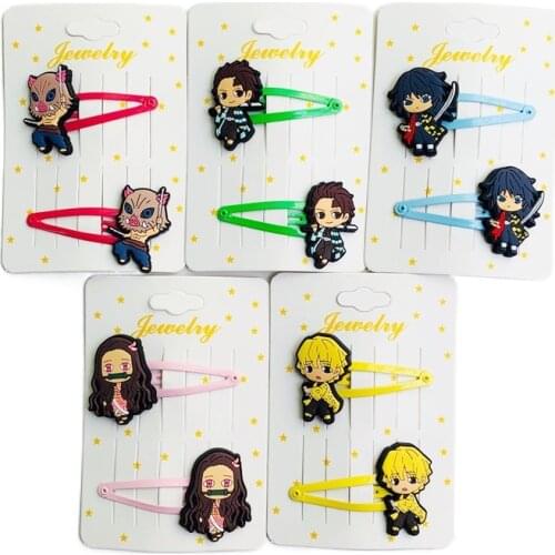 2pcs/pair Anime Cartoon Demon Slayer Cosplay Clip Ni Douzi Tanji Lang Hair Accessories Cute Girl Hairpin for Kids Wholesale
