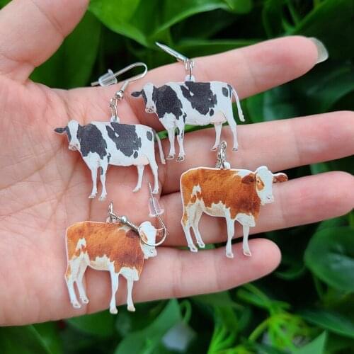 2021 Lovely Animal Dairy Cattle Drop Earrings for Women Girls Funny Party Jewelry Novelty Farm Cow Dangle Earrings