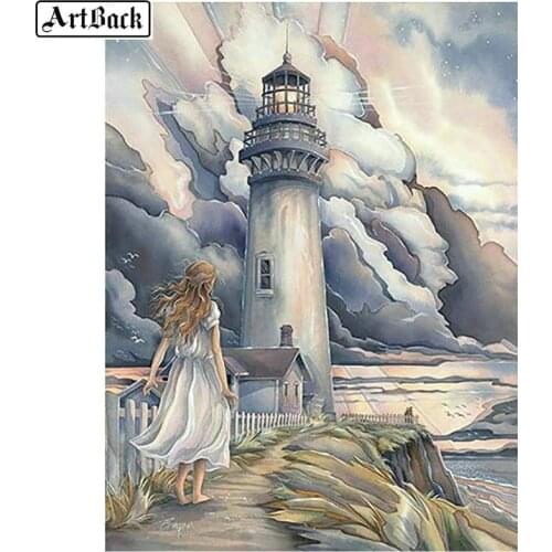 5d diy diamond painting girl lighthouse picture 3d diamond embroidery handicraft diamond mosaic home decoration