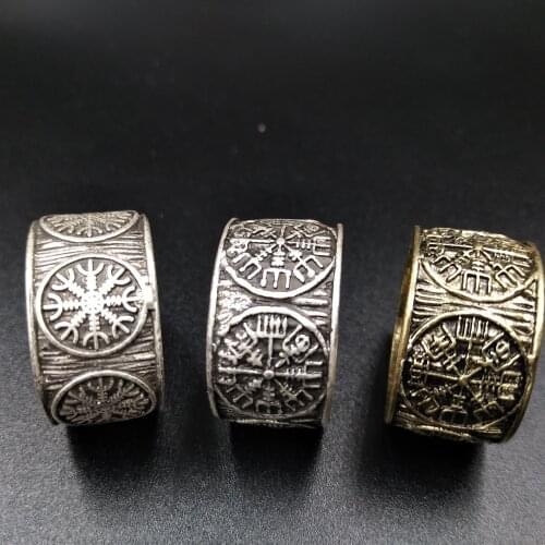 Aegishjalmur Helm Of Awe Scandinavian Norse Vegvisir Compass Viking Ring Wicca Witchcraft Mens Women Rings Dropship Suppliers