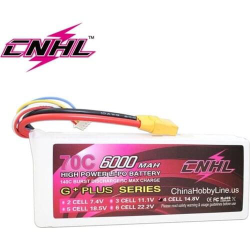 CNHL G+PLUS 6000mAh 14.8V 4S 70C Lipo Battery for Airplane Helicopter Jet Edf Speedrun With XT90 Plug