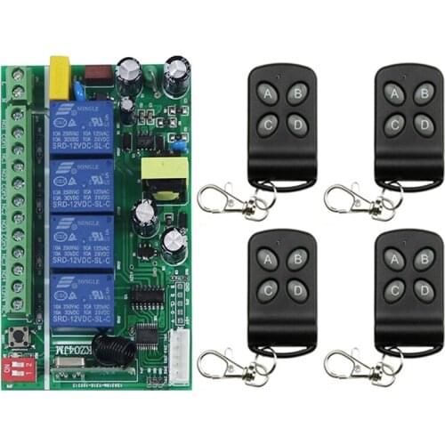 AC85V-256V 4CH 4 CH Radio Controller RF Wireless Push Remote Control Switch Transmitter +Receiver garage door/window/lamp