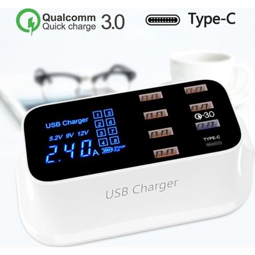 40W Quick Charge 3.0 USB Type C PD Charger Station Led Display Fast Charging Phone Tablet USB Charger For iPhone Samsung Adapter