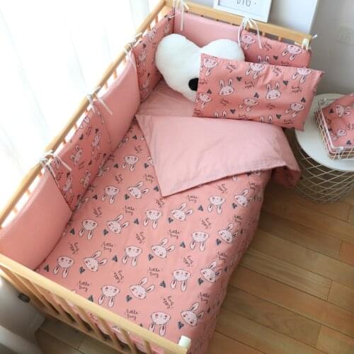 Baby Bedding Set For Newborns Woven Cotton Soft Kids Bed Linen Cartoon Crib Bedding Set With Bumper Cot Protector Custom Size