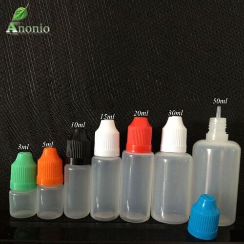E Liquid Bottles Soft empty 5ml 10ml 15ml 20ml 30ml 50ml 100ml eye round dropper PE plastic squeeze bottles with child proof cap