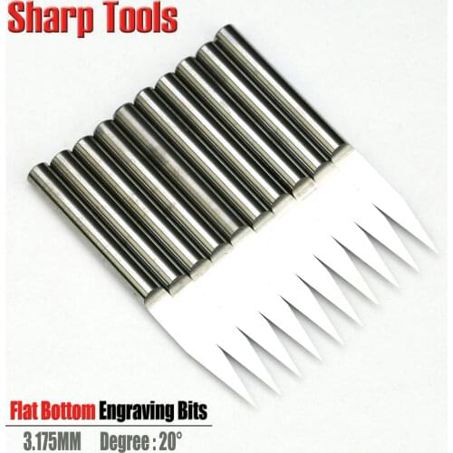 20 Angle 3.175mm Tip0.1-0.5mm Sharp V Bit CNC Engraving Tool Solid Carbide End Mills PCB Router Cutters for Wood Milling Machine
