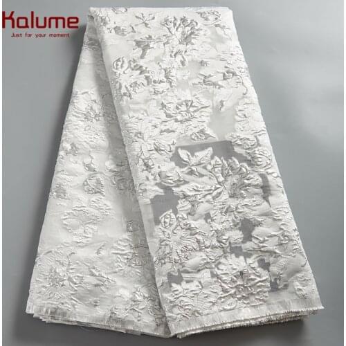 Kalume African Jacquard Brocade Fabric 2021 Nigerian French Tulle Lace Fabric Embroidey High Quality For Diy Sew Wedding F2539