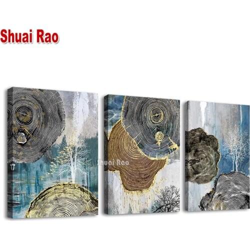 Full Square Round Diamond Embroidery Abstract Vintage Tree Growth Ring 5d Diy,Diamond Painting Cross Stitch Mosaic 3 Pcs Wall Ar