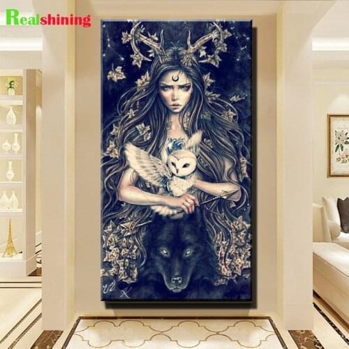 Gothic Woman picture Wolf Owl DIY Diamond Painting stitch mosaic full square round diamond embroidery icon Halloween Gift N2317