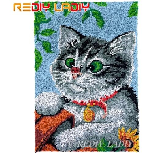Latch Hook Rug Chunky Yarn Tapestry Kits DIY Carpet Rug Lovely Kitten Knitted Floor Mat Crocheting Cushion Arts & Crafts 58*87cm