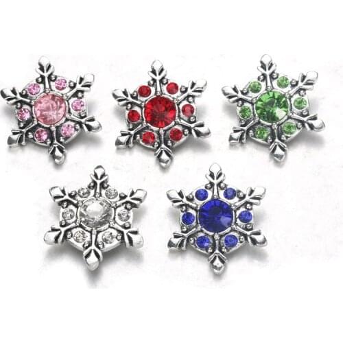 Hot Wholesale High Quality Snowflake 18mm Metal Snap Button Charm Rhinestone Styles Button Boom Life Snaps Jewelry 6849