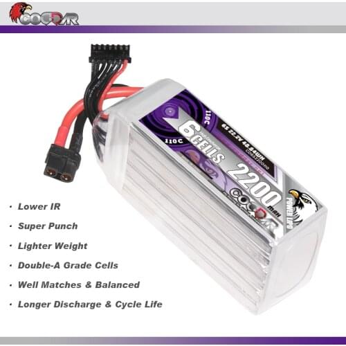 CODDAR 2200mAh 22.2V 110C 6S Lipo Battery With XT60 T Plug FPV Drone Power For FPV Frame RC Helicopter Plane Car Parts