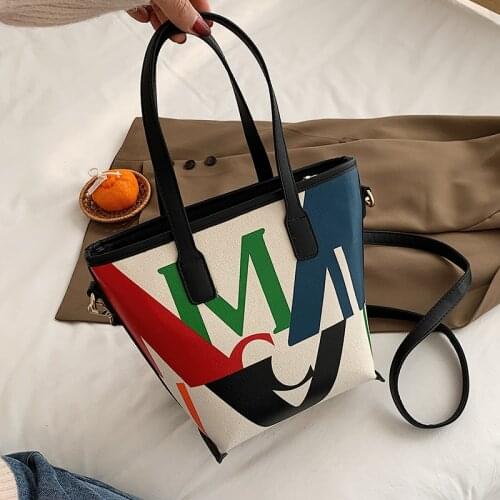 Patchwork Pattern Bucket Bag for Women 2020 New Popular Single Shoulder Messenger Handbags Ladies Fashionable Purses Louis Brand