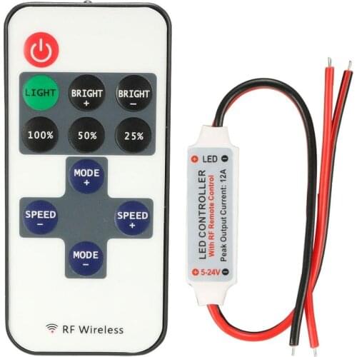 Mini DC12V Led Controller Dimmer 12A Wireless RF Remote to Control Single Color Strip Lighting 3528 5050 led strip