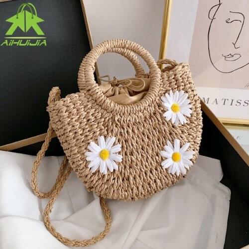 Fashion Ladys Straw Woven Handbag Bohemian Hand-woven Messenger Bag Summer New Moon Shape Seaside Resort Women Shoulder Bags