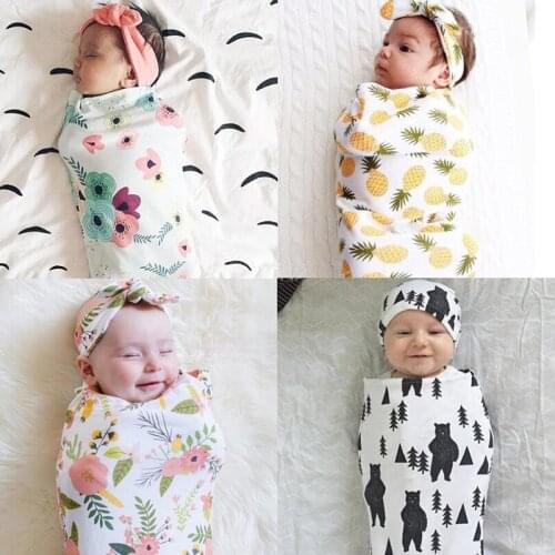 Baby Swaddle Blanket Set With Knotted Bow Headband Newborn Infant Sleeping Bag Photography Props