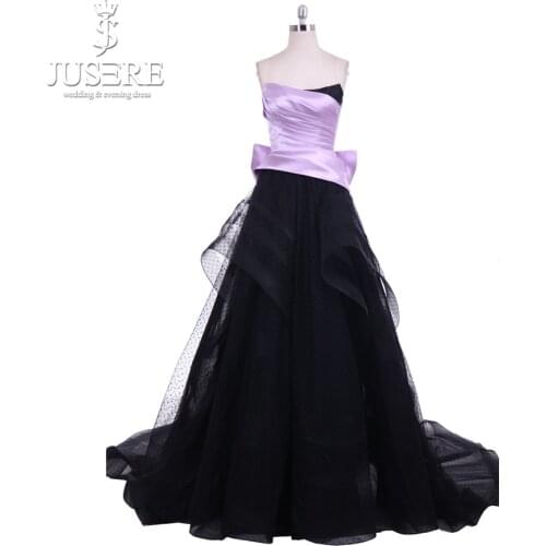 2018 New Listing Black Long Evening Dress Pleat Strapless Neckline Lace up Back BigBow Knot Prom Gowns Purple Evening Dress 2018