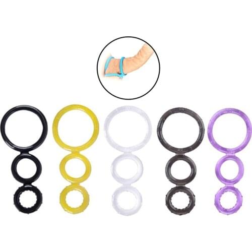 New Reusable Condom Men Erotic Penis Ring Three Cock Cages Penis Extension Delay Premature Ejaculation For Time Delay Condoms