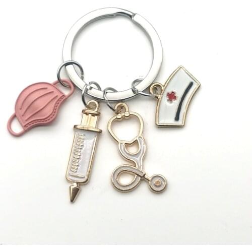 New Design Keychain Doctor Medical Tool Stethoscope Syringe Mask Key Ring Nurse Medical Student Gift Keychain Souvenir