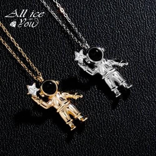 New Top Iced Out Luxury 925 Sterling Silver Astronauts Star Iced Out Cubic Zirconia Planet Pendant Hip Hop Fashion Jewelry Gift