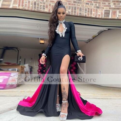 Formal Womens Prom Dress Long Sleeves Split Sexy Black Girl Graduation Party Gowns 2K21 Vestidos De Noche