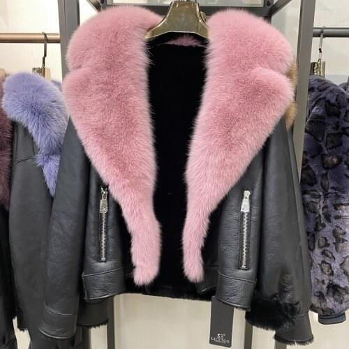 OFTBUY 2021 Real Natural Fox Collar Winter Jacket Women Coat Double-faced Fur Genuine Leather Warm Fashion Outerwear Locomotive