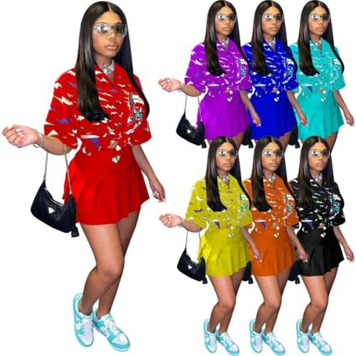 2021 African Traditional Dresses for Women Summer Skirt Sets Fashion New Exotic Print Y2K Short Sleeve Female High Waist Slim