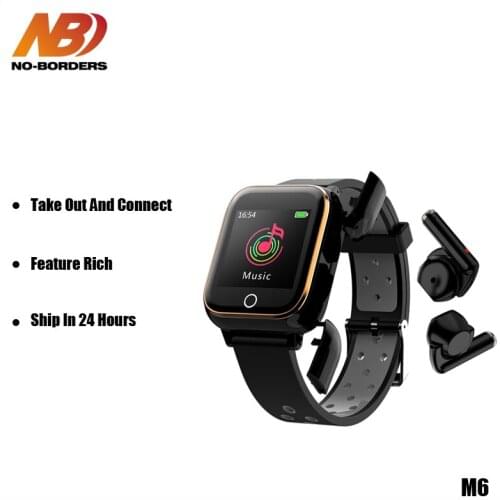 PPM6 Bluetooth Headset Smart Watch Men Women MP3 Heart Rate Tracker Blood Pressure Full Touch Sport Smartwatch for Android IOS