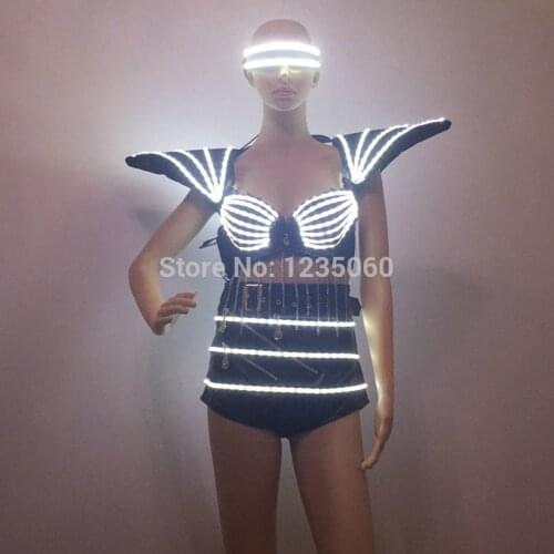 RGB LED Costumes Suits Clothes Bra For Evening Nightclub Bar Women Sex Light Up Suit Led Dance Wear Event Party Supplies