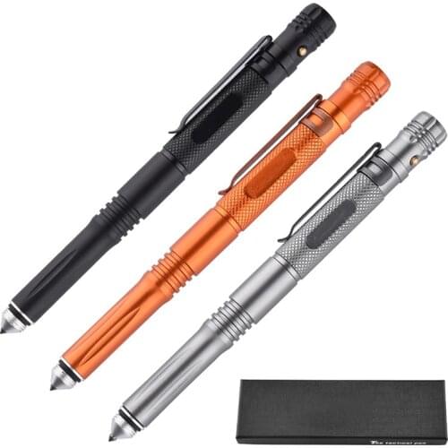 LED Light Tactical Pen Tungsten Steel Glass Breaker Outdoor Self Defense Tactical Pens Multifunction Tool Caliper Whistle Pen
