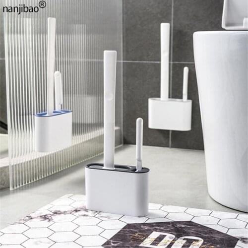 Silicone Toilet Brush Household No Dead Ends Wall-Mounted Cleaning Kit Flat Head Flexible Soft Bristle Bathroom Accessories Set