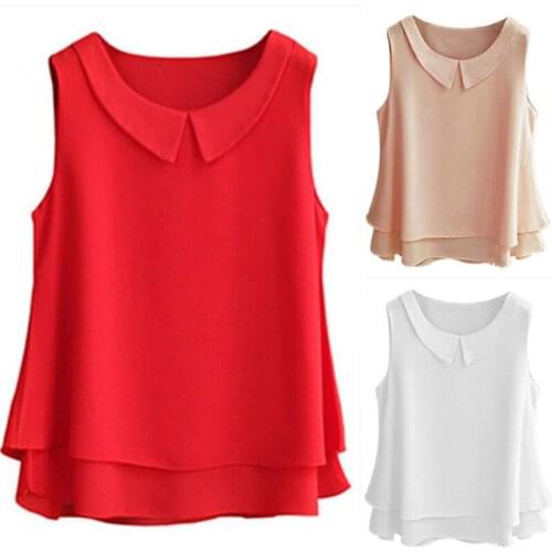 2020 Summer New Fashion Sleeveless Large Size Shirt Chiffon Solid Color Blouse High Quality Odorless Loose Casual Top
