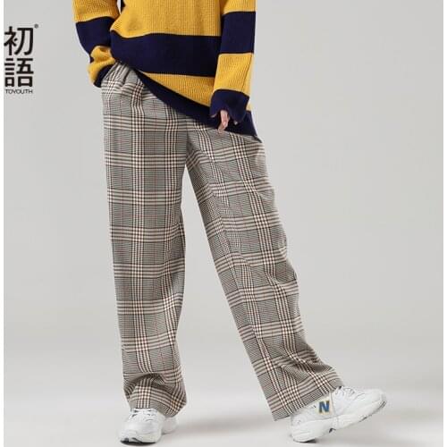 Toyouth British Style Wide Leg Pants Autumn Loose Women Trousers Fashion Plaid Women Pants