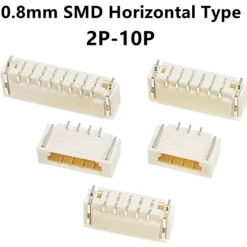 10PCS JST 0.8mm Pitch IDC Connector SMD Horizontal Type Socket 2P 3P 4P 5P 6P 7P 8P 9P 10P Connector