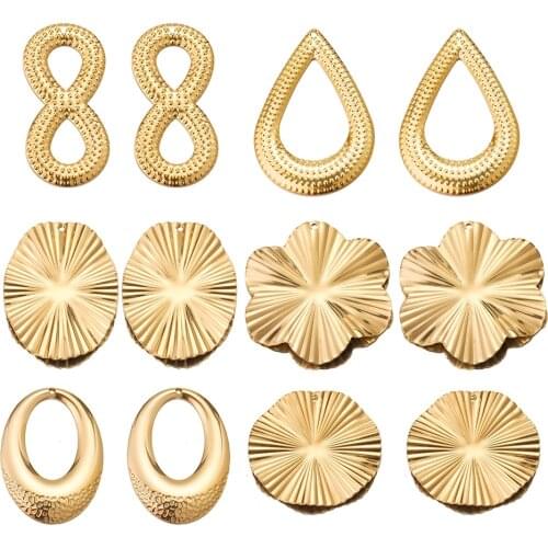 10PCS/lot Stainless Steel Gold Earring Findings Embossing Teardrop Link Connectors DIY Dangle Ear Wire Components Gold Earrings
