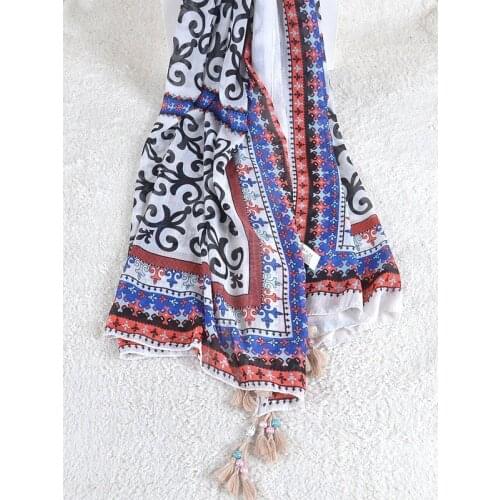 2015 Fashion Bohemia Style Scarf Floral Beads Tassel Women Scarf Viscose Shawls Hijabs Wraps 5pcs/LOT Free Shipping