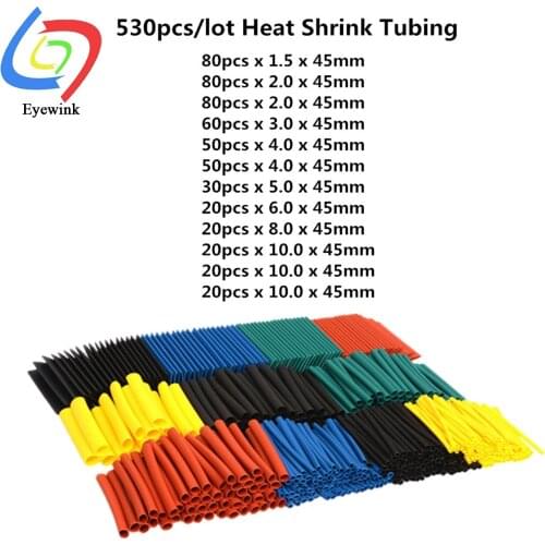 530pcs Heat Shrink Tubing Tube Wire Insulation Sleeving Kit Car Electrical Shrinkable Cable Wrap Set Assorted Polyolefin