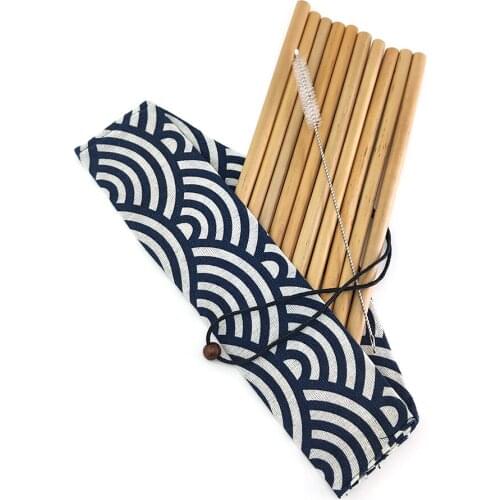 Bamboo Drinking Straw Cutlery with Pouch Biodegradable Alternative to Plastic Stainless Straws Reusable Eco-friendy Clean Brush
