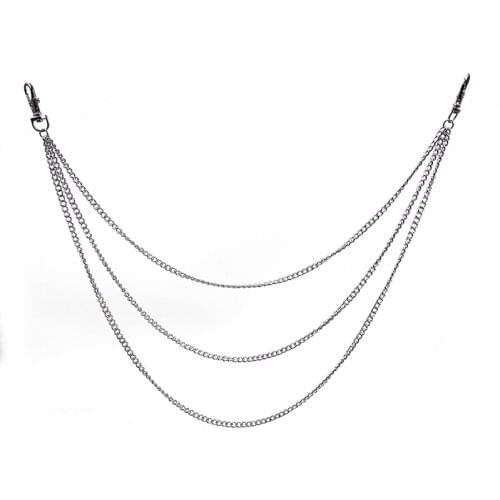 Three-layer Fashion Punk Hip-hop Pant Chain Waist Belt Rock Jeans Key chain Silver Color Ring Keyring Waist Link Belt KeyChain