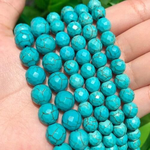 Natural Beads Faceted Turquoises Howlite Round Stone Bead for Jewelry Making DIY Bracelet Accessories 15'' 4-12mm