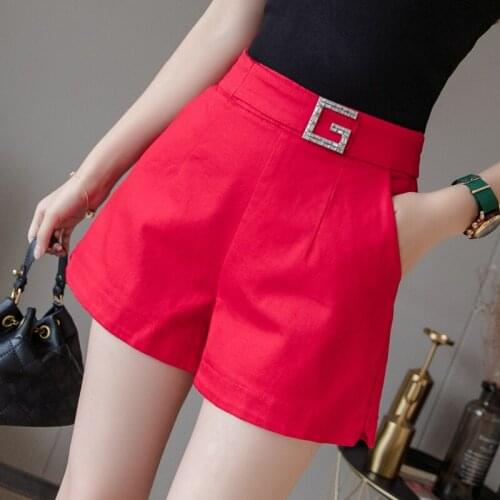 Denim shorts womens spring and summer new loose high waist all-match casual hot pants elastic waist wide-leg shorts