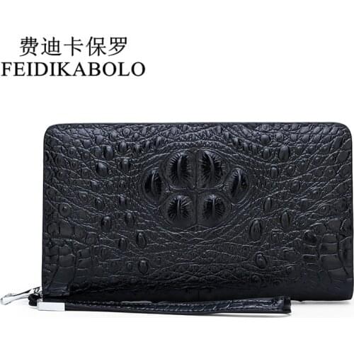 FEIDIKABOLO Luxury Crocodile Men Wallet Coin Pocket Long Double Zipper Leather Wallet Business Male Clutch Purse Hand Bags Man