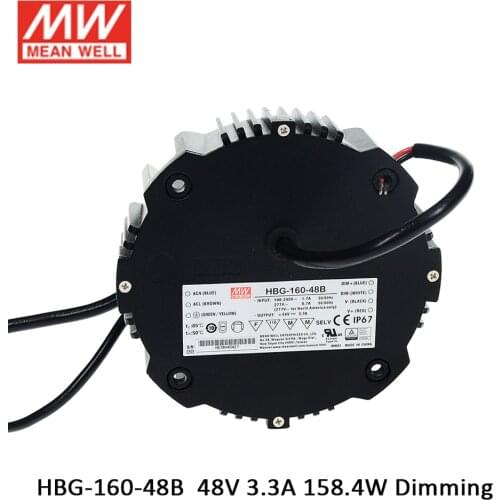 MEAN WELL HBG-160-48B 158W 3.3A 48V Constant Voltage/Current Dimmable LED Driver LED Switching Power Supply Dimming IP67 PFC