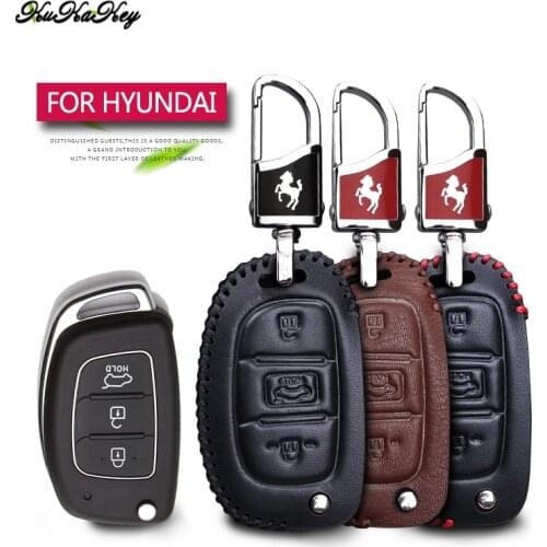Leather Car Key Case Cover For Hyundai I10 I20 Santa Fe Solaris Kona Elantra Accent Tucson 2019 2020 Key Ring Holder Accessories