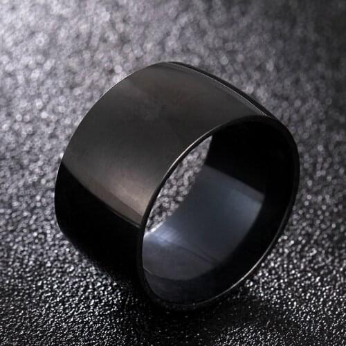 MANGOSKY 12mm Width Black Titanium Ring for Men and Women Personalized Ring Customize Ring Engraved Ring