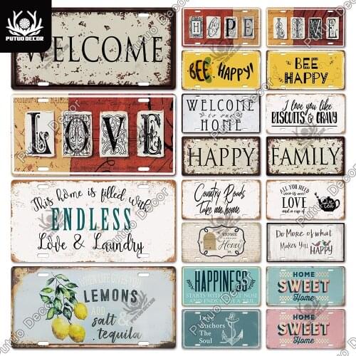 Putuo Decor Welcome Metal SIgn Tin Sign Plaque Metal Vintage License Plate Decor Family Home Living Room Wall Decoration