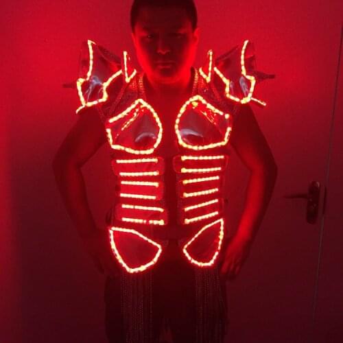 Newest Fashion Male Singer Stage LED Light Luminous Clothing Nightclub LED Illuminate Flashing Costumes Dress Dancer Stars Show