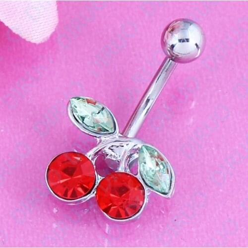 2016 New Pretty Rhinestone Red Cherry belly Navel ring Belly Button Barbell Ring Body Piercing Nickel-free